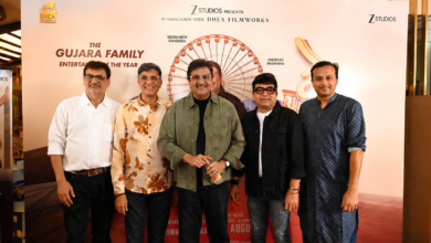 Caption left to right names: Haresh Patel (Producer), Anuraag Prapanna (Actor), Siddharth Randeria (Actor), Dharmessh Mehta (Director), Sujal Parekh (CBO, Zee Music Company)